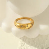 Moonlit Star Band Ring - 18 K Gold Plated