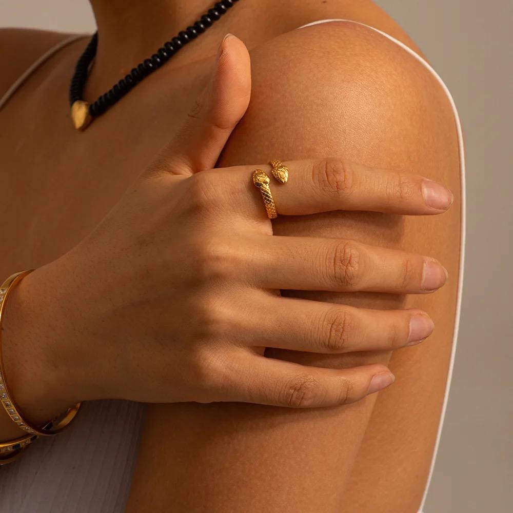 Dual Snake Wrap Ring - 18 K Gold Plated (Adjustable)