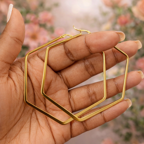 Hexagonal Hoop Earring - 18 K Gold Plated