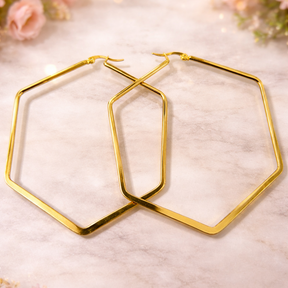 Hexagonal Hoop Earring - 18 K Gold Plated