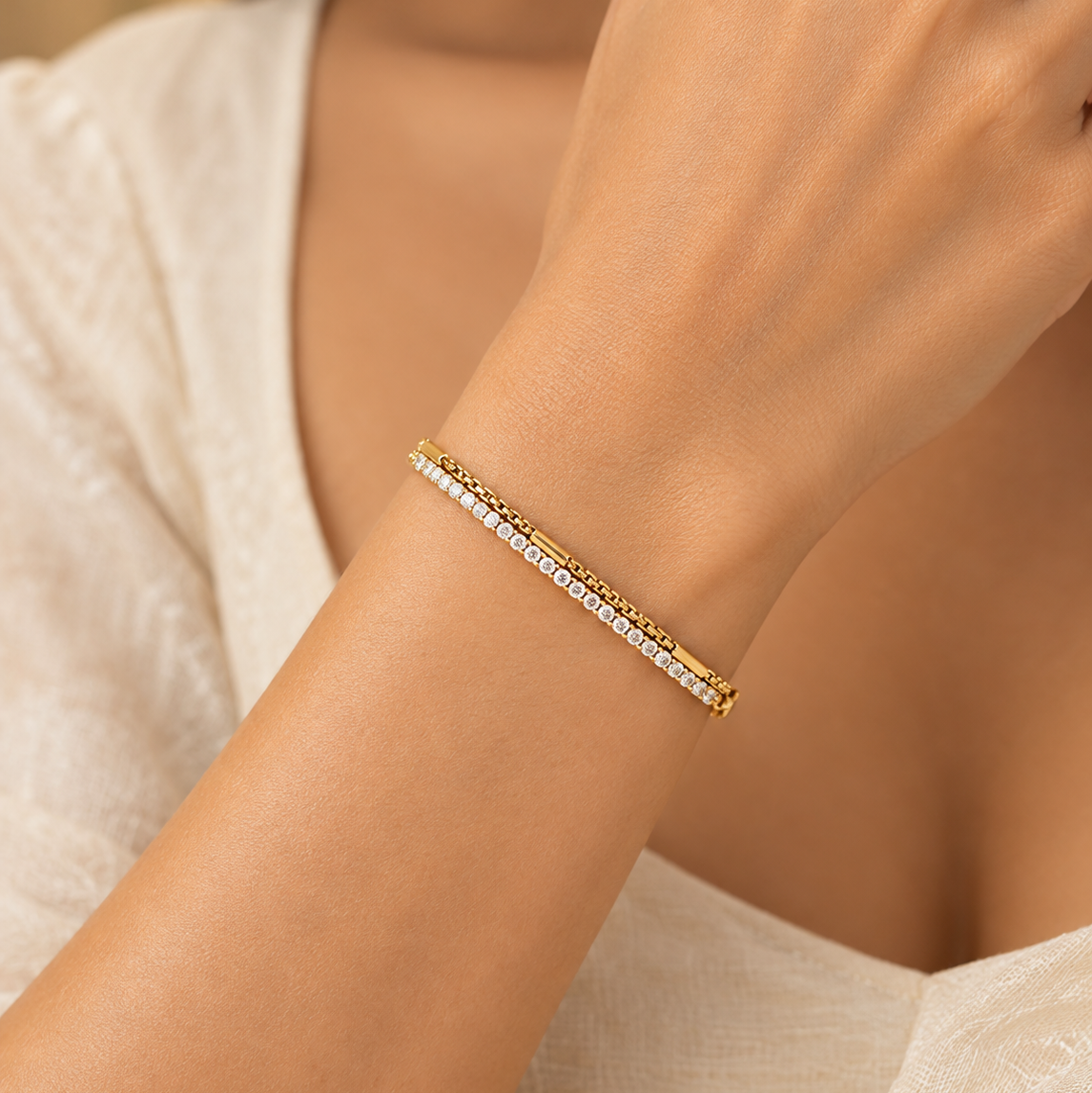 Tennis Charm Bracelet – 18K Gold Plated