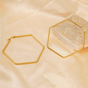 Hexagonal Hoop Earring - 18 K Gold Plated