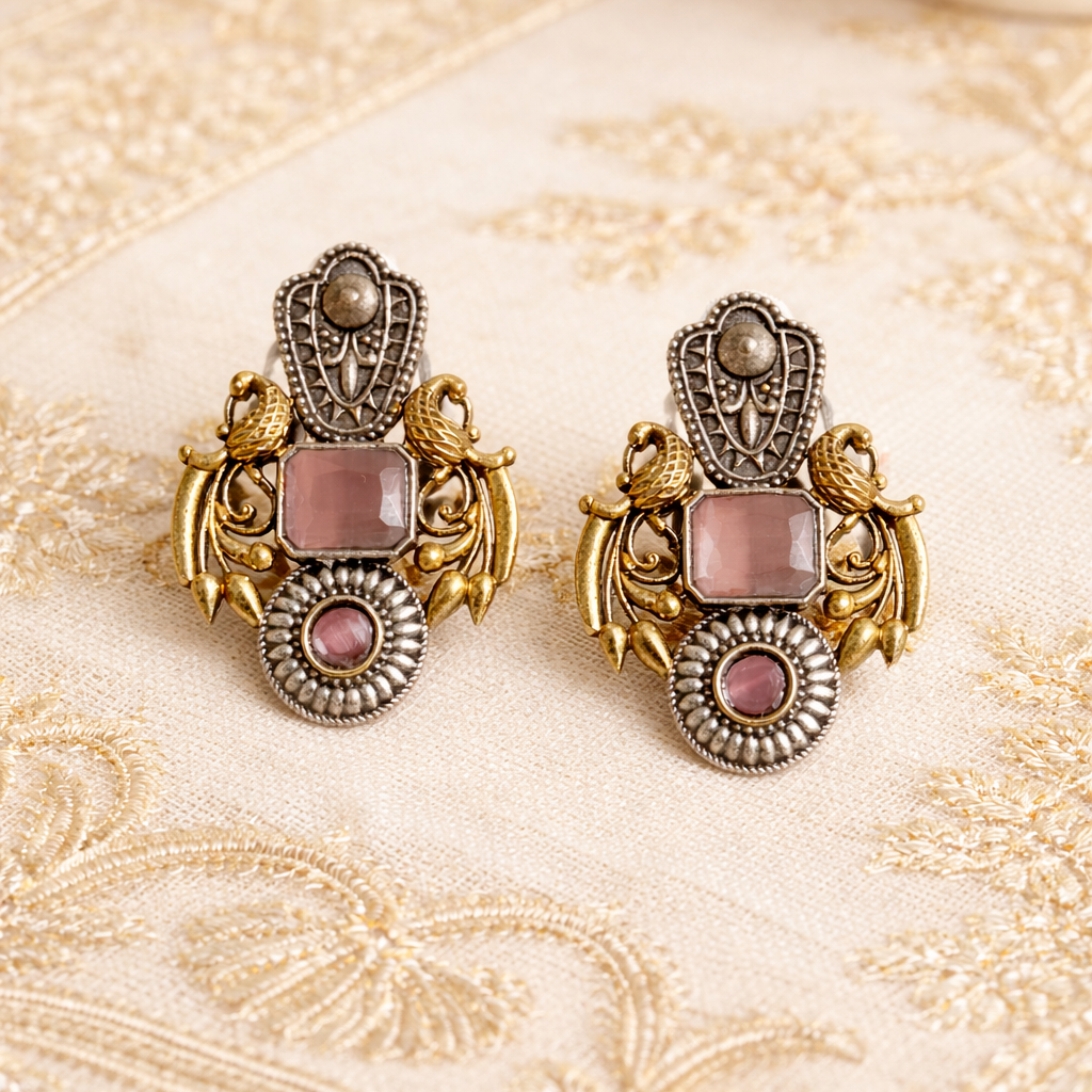 Rajhansa Dual-Tone Stud Earrings