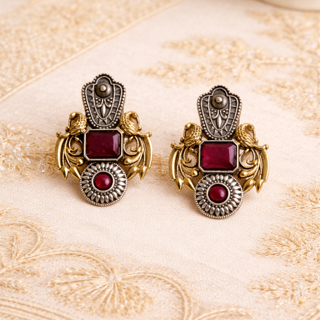 Rajhansa Dual-Tone Stud Earrings