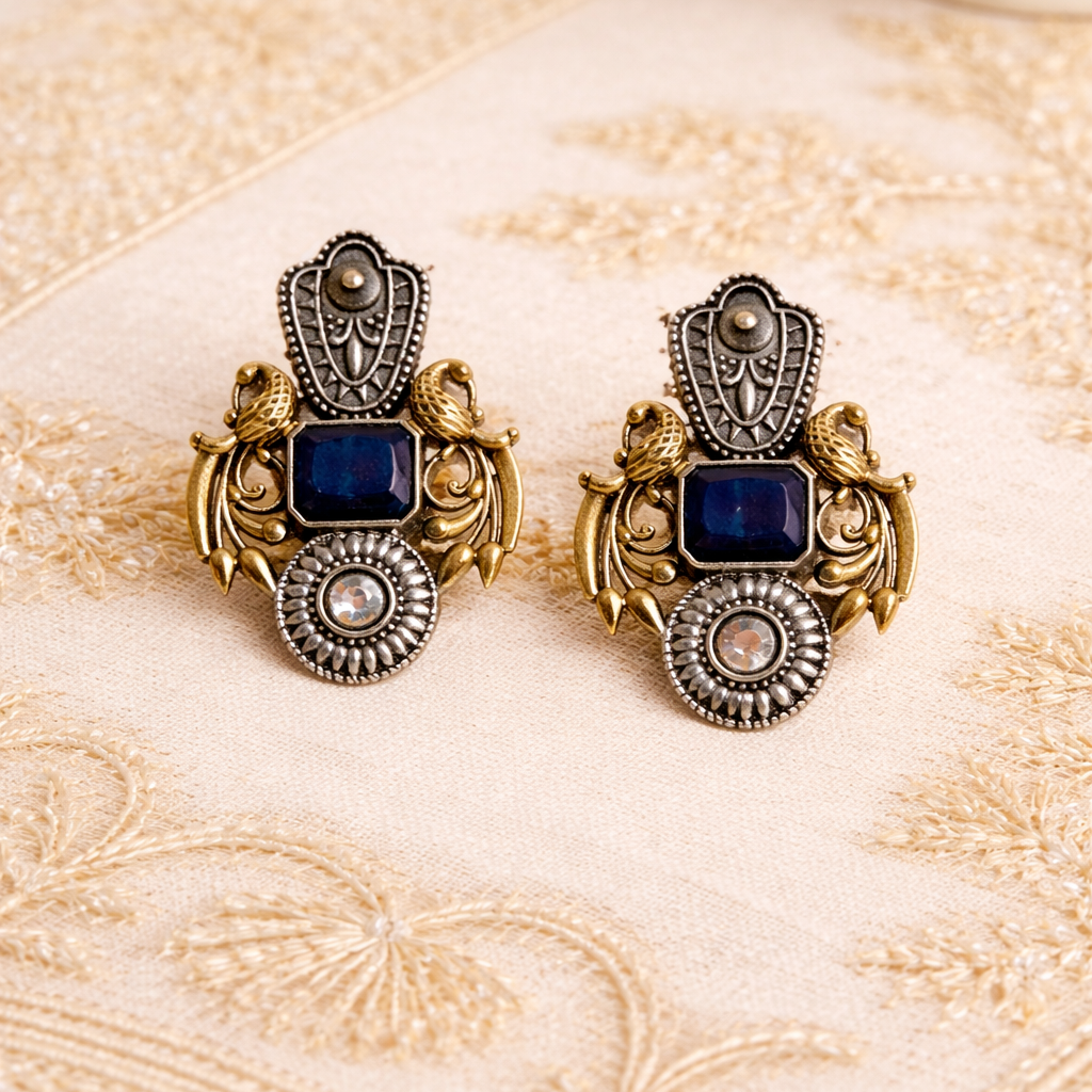 Rajhansa Dual-Tone Stud Earrings